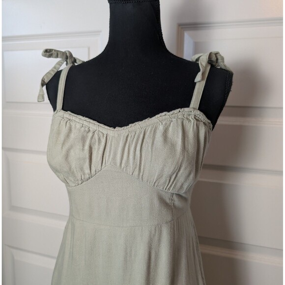 Hollister Size S Y2K Sundress Smocked Linen Blend Tie Straps Ruffle Boho Cottage - Picture 4 of 12